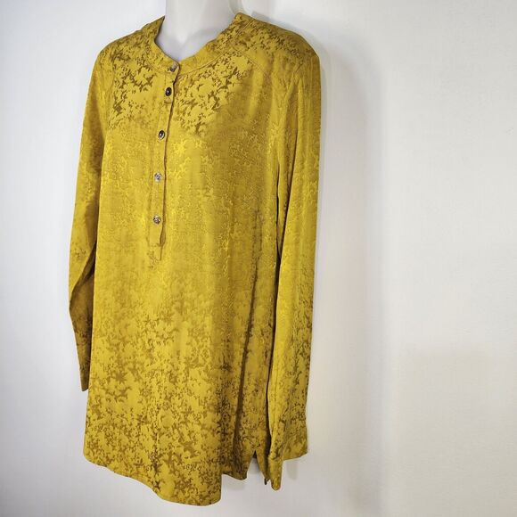 Soft Surrounding Top Blouse Women Medium Suranya Satin Gold Long Sleeve Jacquard - Picture 5 of 10